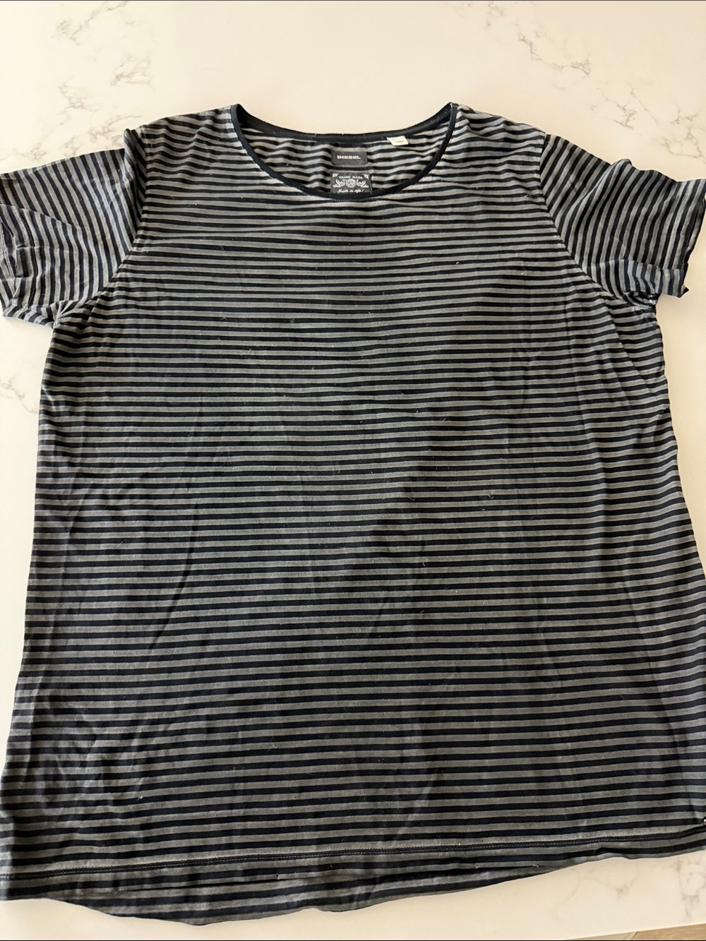 Diesel 100% Cotton Black and Gray Striped Short Sleeve Men’s Tee